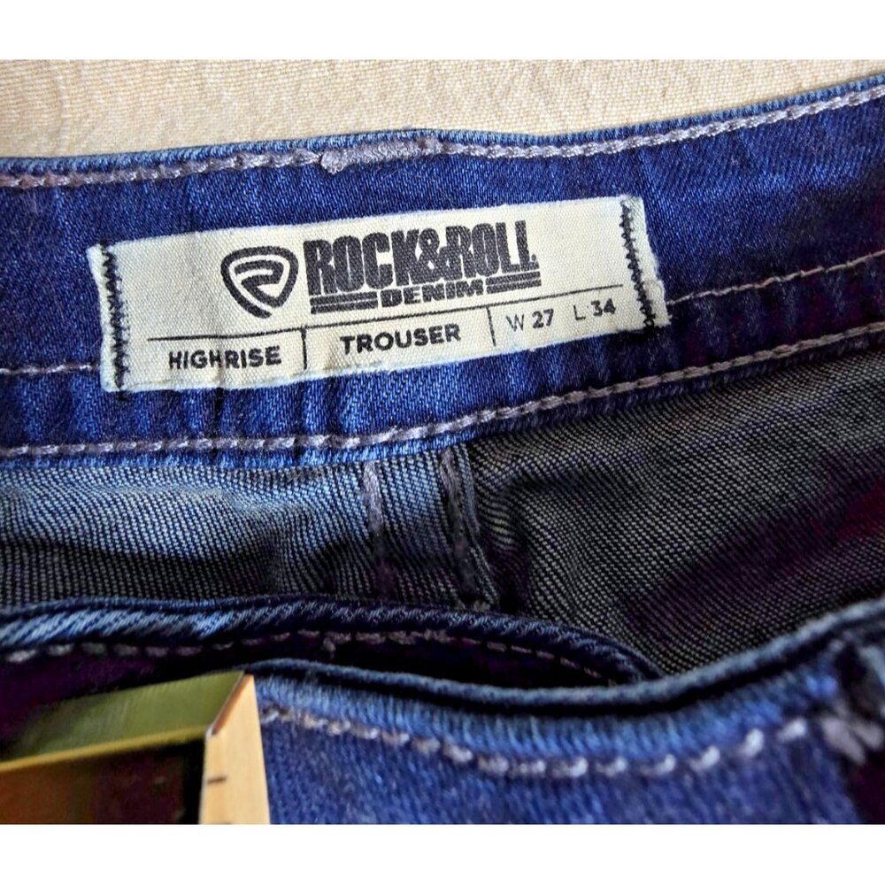Rock & Roll Denim High Rise Trouser Flare Jeans Womens 27x34 Button Fly Stretch - Picture 4 of 16